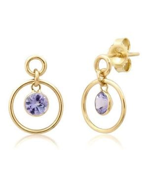 Elliot Young 14K Double Circle Studs With Dangling Round Gemstone~ Tourmaline - Metallic