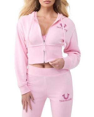 TRUE RELIGION Big T Wide Waistband Full Zip Hoodie - Pink