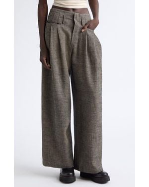 R13 Triple Pleat Linen & Wool Wide Leg Pants - Gray