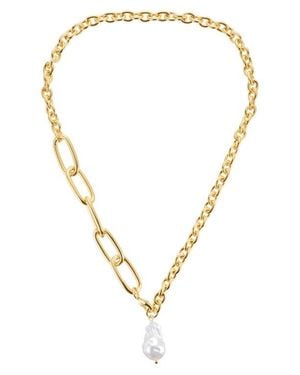 st. Moran Mixed Link Freshwater Pearl Pendant Necklace - Metallic