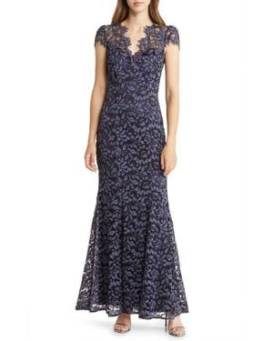 Eliza J Scalloped-Edge Lace Gown - Blue