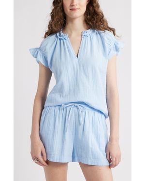 Caslon Ruffle Cotton Gauze Top - Blue