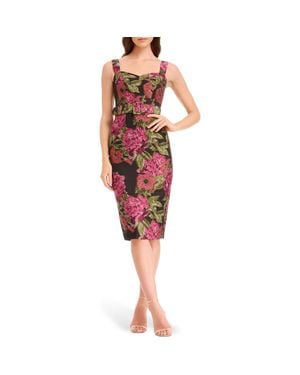 Dress the Population Nicole Floral Jacquard Cocktail Midi Dress - Red