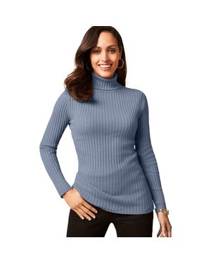 Jessica London Ribbed Cotton Turtleneck Sweater - Blue