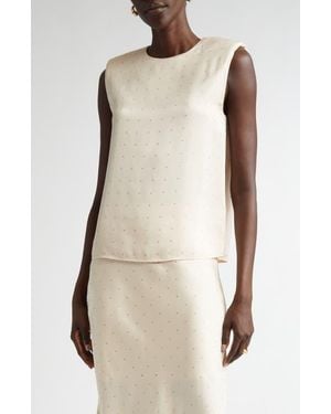 St. John Crystal Embellished Sleeveless Top - Natural