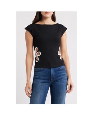 Princess Polly Currents Flower Cutout Cotton Blend Top - Black