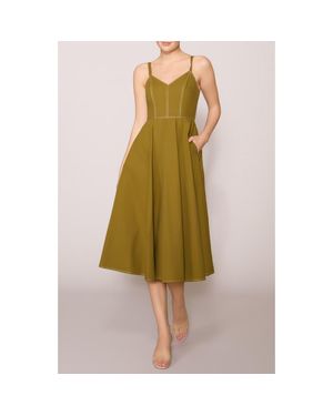 MELLODAY Contrast Stitched Poplin Midi Dress - Green