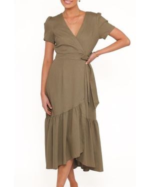 Petal & Pup Leontine Wrap Midi Dress - Green