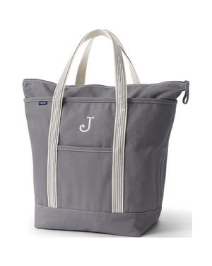Lands' End Zip Top Canvas Tote Bag - Gray
