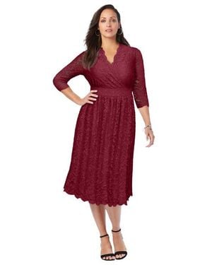 Jessica London Stretch Lace A-Line Dress - Red