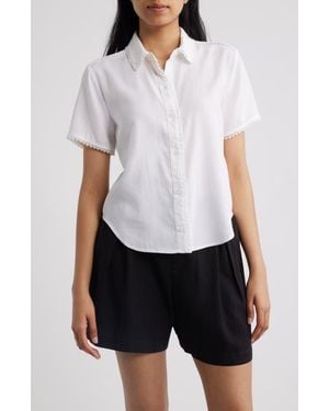 Cloth & Stone Picot Trim Short Sleeve Button-Up Shirt - White