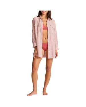 Tommy Bahama Shoreline Stripe Cotton Cover-Up Shirtdress - Pink