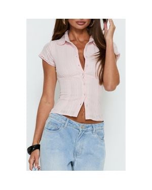 Princess Polly Tyrin Lace Trim Organic Cotton Button-Up Shirt - White