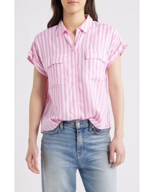 Beach Lunch Lounge Kaiana Stripe Short Sleeve Button-Up Shirt - Pink