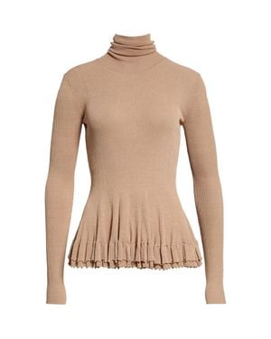 Ashlyn Meritt Ruffle Hem Rib Turtleneck Sweater - Natural