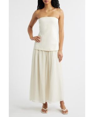 Moon River Strapless Mixed Media Maxi Dress - Natural