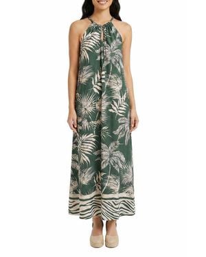 The Good Journey Printed Halter Neck Midi Dress - Green