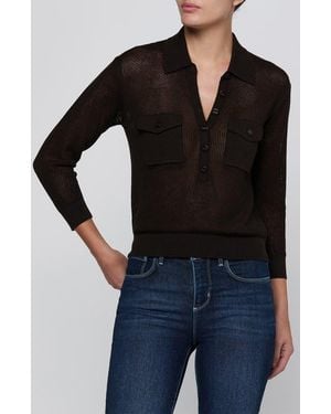 L'Agence Carine Pointelle Polo Sweater - Black
