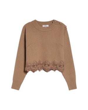 Chloé Guipure Lace Hem Wool & Cashmere Crop Sweater - Natural