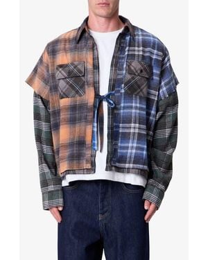 MNML Knot The Mix Tie Front Flannel Shirt - Blue