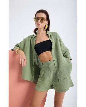 Monlicia Iyan 100% Linen Oversize Shirt - Green