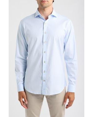 Johnnie-o Stretch Twill Solid Long Sleeve Button Up Shirt - Blue