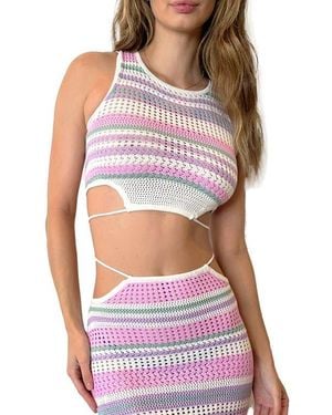 CAPITTANA Lia Stripe Strappy Crop Cover-Up Top - Red