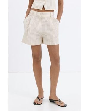 Mango Pinstripe Pleated Bermuda Shorts - Natural