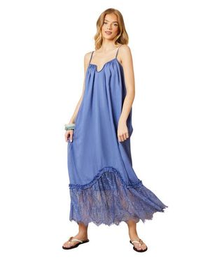 Oasis Babydoll Floaty Lace Detail Maxi Dress - Blue