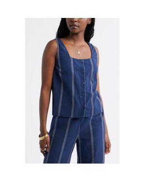 Caslon Button Front Sleeveless Top - Blue