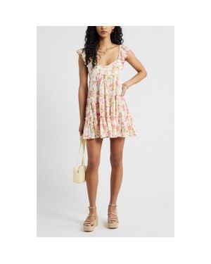 BP. Floral Flutter Sleeve Cotton Blend Mini Sundress - Multicolor