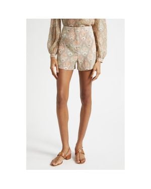 Veronica Beard Jazmin Paisley Linen Blend Shorts - Natural