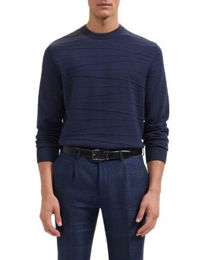 Bugatchi Textured Cotton & Silk Crewneck Sweater - Blue