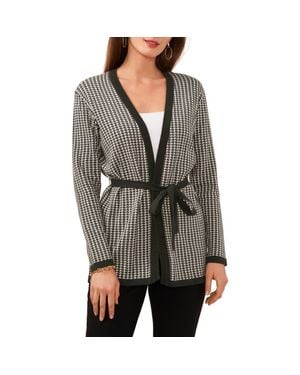 Chaus Houndstooth Belted Cotton Cardigan - Gray