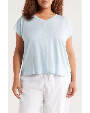Eileen Fisher V-Neck Organic Linen T-Shirt - Blue