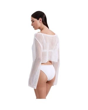 Luma Gottex Monaco Net Crochet Crop Top Cover-Up - White