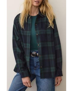 Marine Layer Jane Plaid Relaxed Fit Organic Cotton Plaid Button-Up Shirt - Blue