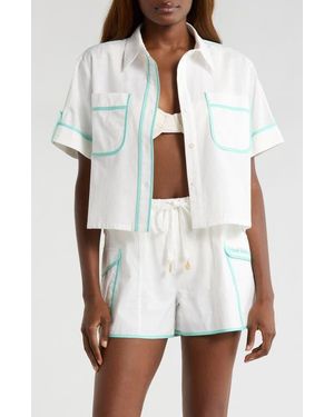 Kulani Kinis Crop Cover-Up Button-Up Shirt - White