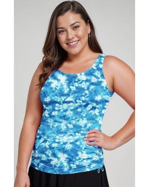 Calypsa Plus Size Maya Tankini Swim Top With Built-In Bra - Blue