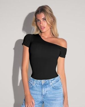 TA3 Mega Sculpting One-Shoulder Short Sleeve Top - Black