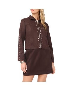 Vince Camuto Studded Faux Suede Trucker Jacket - Brown