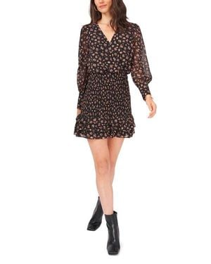 1.STATE Smocked Ruffle Long Sleeve Minidress - Black