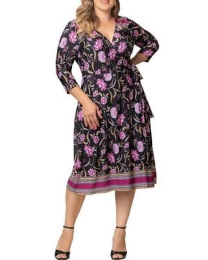 Kiyonna Beguiling Floral A-Line Wrap Dress - Purple