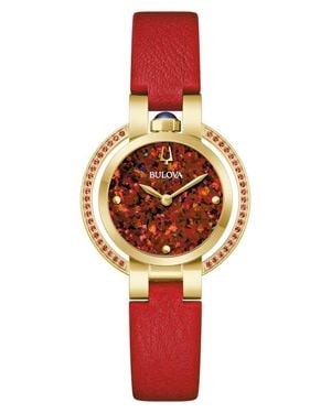 Bulova Rubaiyat Synthetic Fire Opal Leather Strap Watch, 30.5Mm - Red