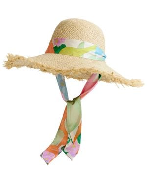 Lost Pattern Cartagena Straw Hat With Ribbon Tie - Yellow