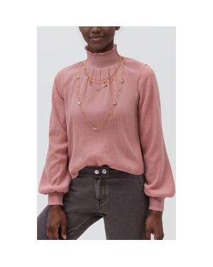 MANGO TEEN Mock Neck Blouse With Layered Embellishments - Pink