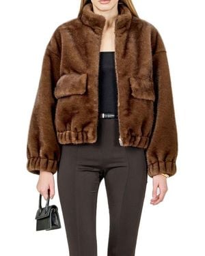 Endless Rose Faux Fur Bomber Jacket - Brown