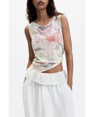 Desigual Floral Texture Sleeveless T-Shirt - White