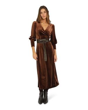 Belle & Bloom Current Mood Velvet Wrap Dress - Brown