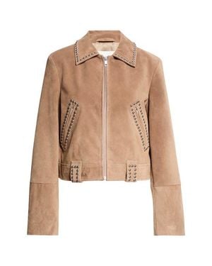STAUD Hugo Stud Detail Faux Suede Jacket - Natural